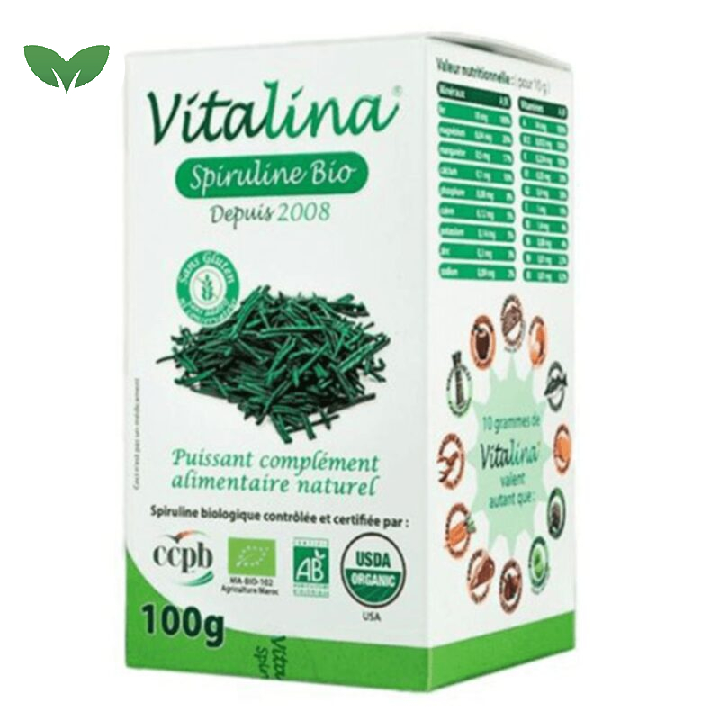 Vitalina Spiruline Bio 100% Naturelle Paillètes – 100g